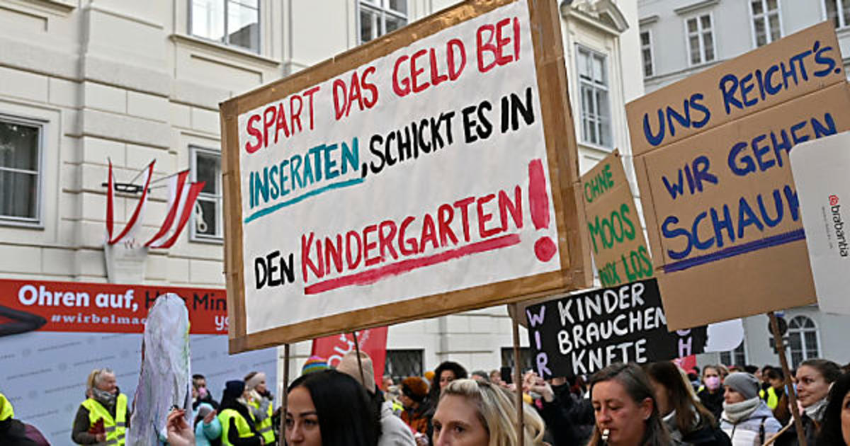 Kindergartenpersonal demonstriert in ganz Österreich